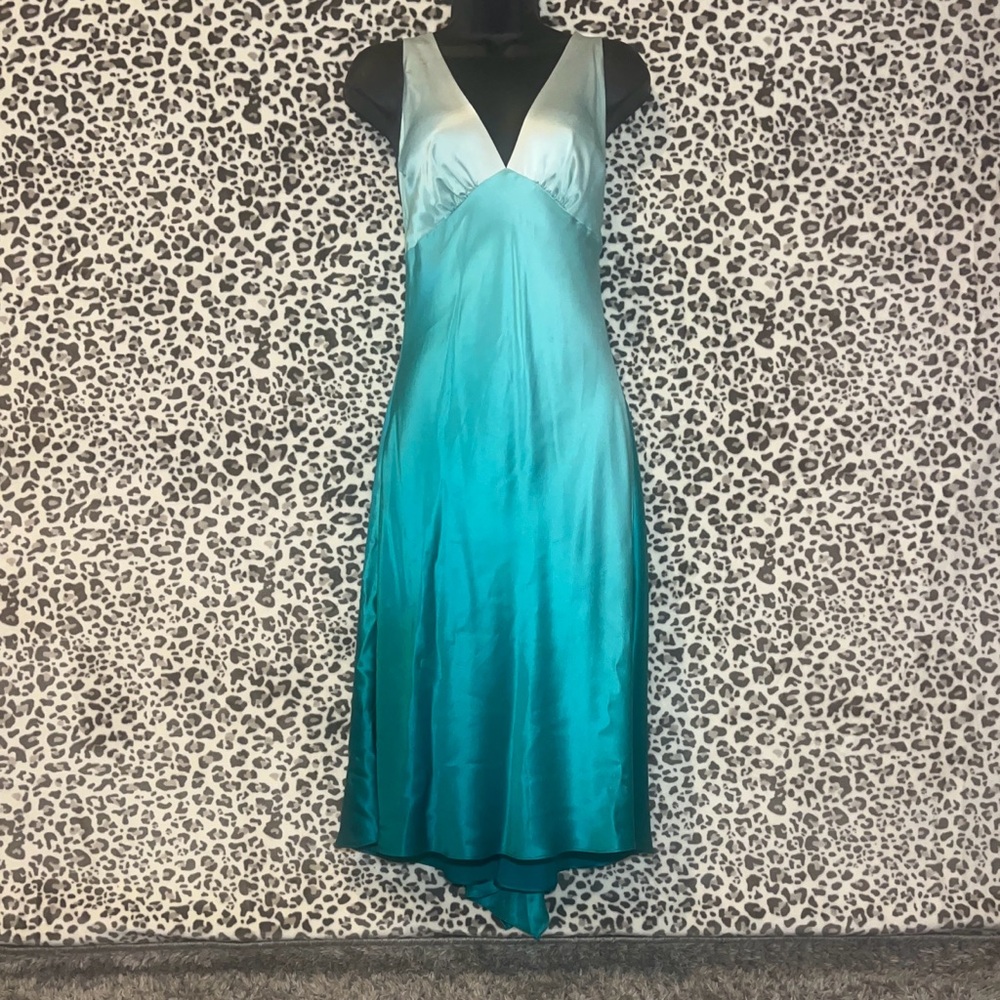 Y2K BCBG Teal Satin V-Neck Dress